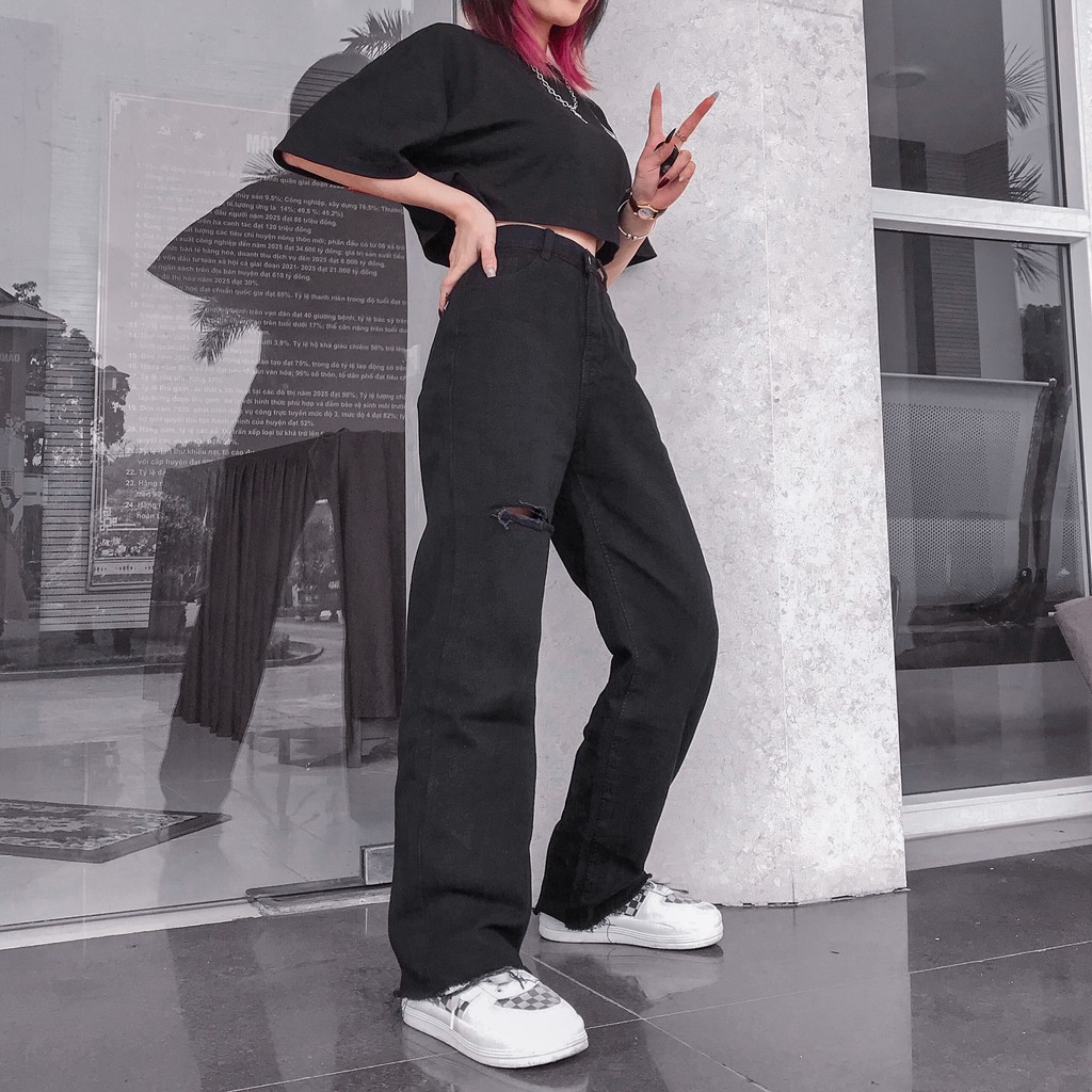 Quần Jean Nữ Lưng Cao Dáng Suông GIN Phong Cách Ulzzang - Tuni Store