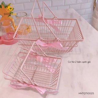 Giỏ sắt nơ hồng trang trí xinh xắn cỡ to và nhỏ