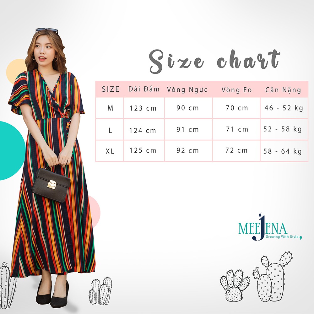 Váy Maxi Nữ Đi Biển Vải Lụa Sọc Nhiều Màu 46-64 kg - MEEJENA - 3834