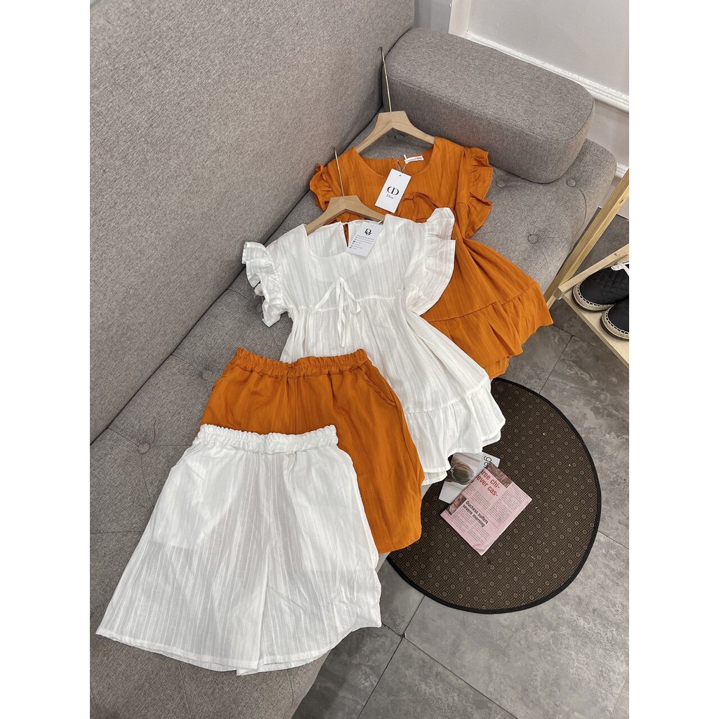 Sét Bộ Nữ, Sét Áo Tay Bèo Mix Quần Sooc Siu Đẹp Chất Đũi Dệt Siêu Mát Hang Qc Loại 1 | BigBuy360 - bigbuy360.vn