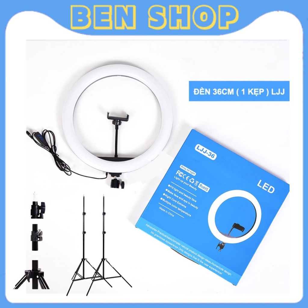 Đèn livestream size 36cm kèm gậy 2m1 hỗ trợ chụp ảnh, make up,quay video 3 chế độ sáng.