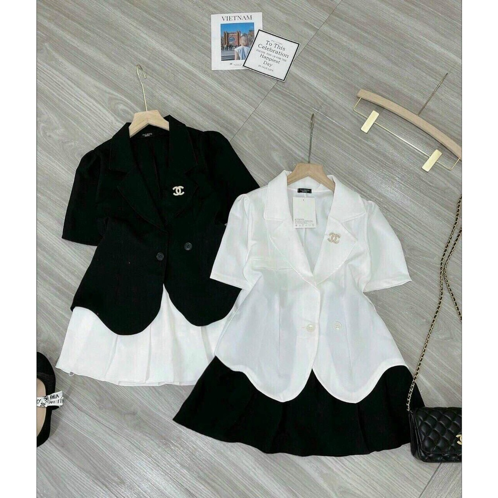 Set Đồ Đẹp ⚡𝙎𝙄𝙀̂𝙐 𝙎𝘼𝙇𝙀⚡ Set Áo Vest Vạt Bầu Kèm Chân Váy Xếp Ly 2 Lớp Thời Trang Siêu Xinh - 90073