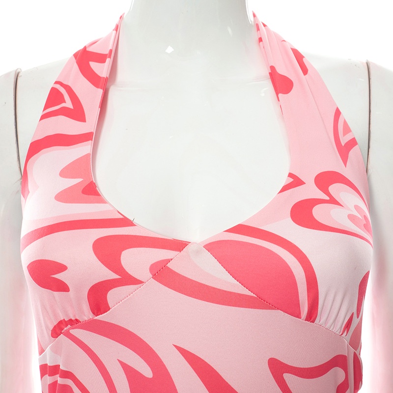 Đầm Dài Hai Dây Thắt Dây In Hình Trái Tim Dành Cho Nữ D0310