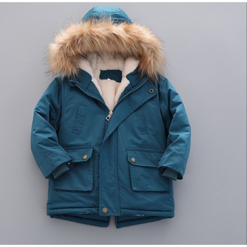 Áo Parka mũ lông cho bé trai 4-14 tuổi