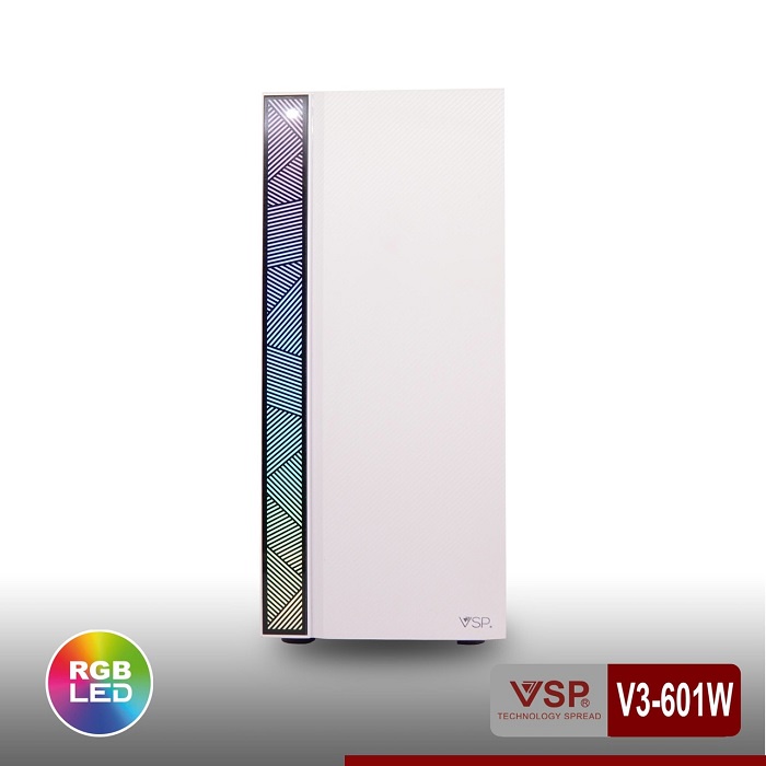 Vỏ case PC thùng máy tính chính hãng Case VSP V3-601W White Dãy LED RGB Hông trong suốt