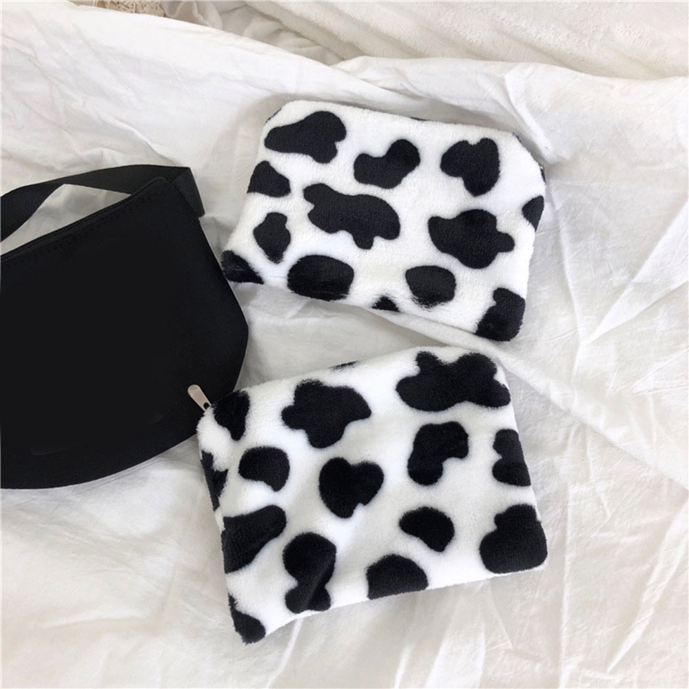 Aaron1 Ví Đựng Tiền Xu / Thẻ Id Mini Nhồi Bông Hình Bò Sữa Đáng Yêu Cho Nữ 1 Cái