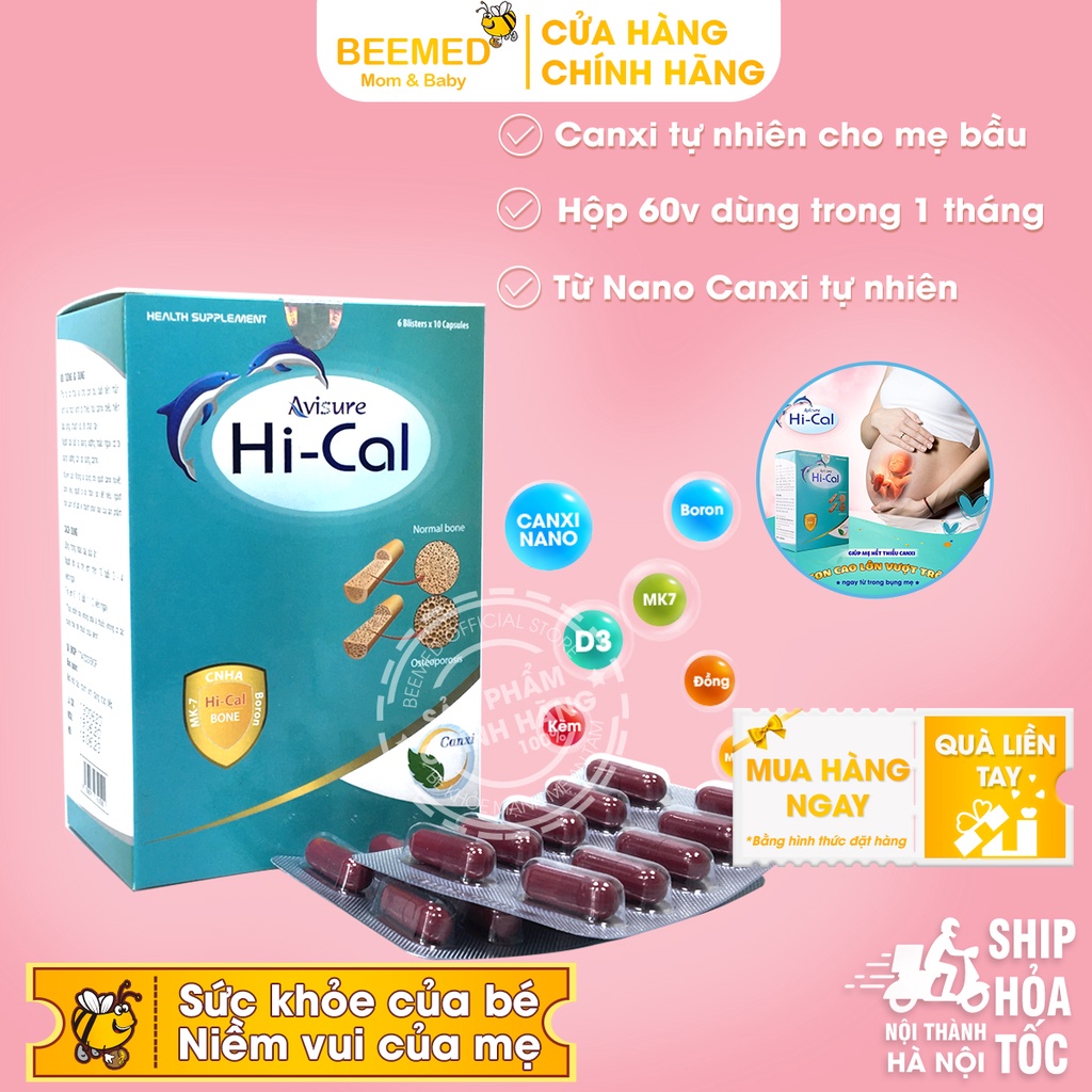 Bổ sung Canxi Nano dạng hữu cơ cho bà bầu và cho con bú, giảm tê tay chân - Avisure Hical - Hộp 60 viên