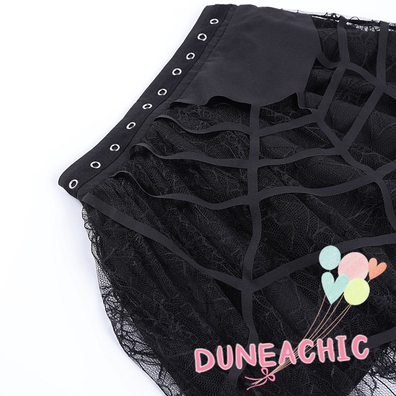 DUNEA Chân váy mini lưng cao phối tua rua phong cách gothic thời trang dành cho nữ