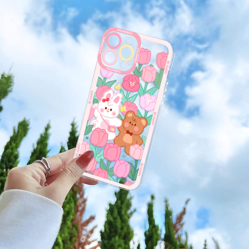 Ốp Điện Thoại Tpu Mềm Họa Tiết Hoa Tulip Gấu Thỏ Cho iPhone 11 12 13 pro max XS X XR XSMax 7 8 6 6s plus SE 2020