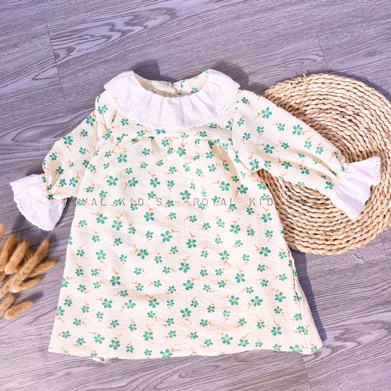 Váy Babydoll bé gái hoạ tiết hoa nhí phối zen