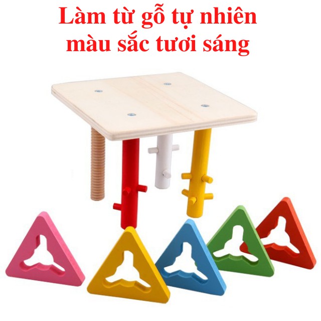 Đồ chơi gỗ Montessori thả hình luồn cọc cho bé phát triển tư duy (4 cọc)