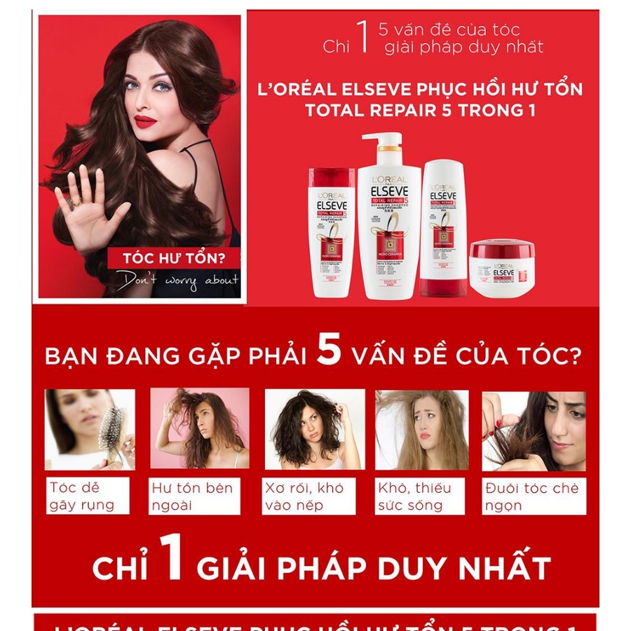 Dầu Gội/Dầu Xả Phục Hồi Tóc L'Oreal Paris Elseve Total Repair 5 Repairing