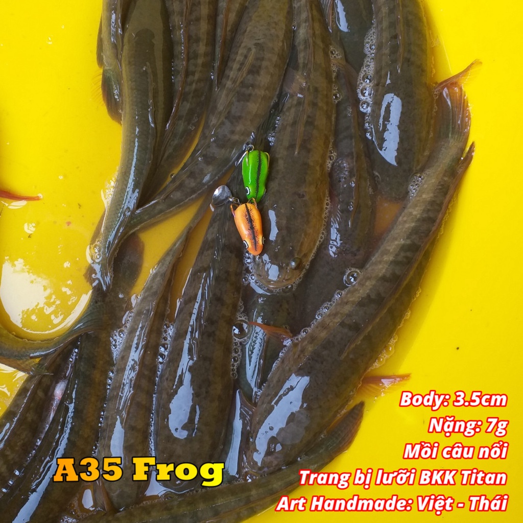 Mồi câu cá lóc Nhái Hơi A35 lưỡi titan , mồi Lure Handmade cao su Thái Lan