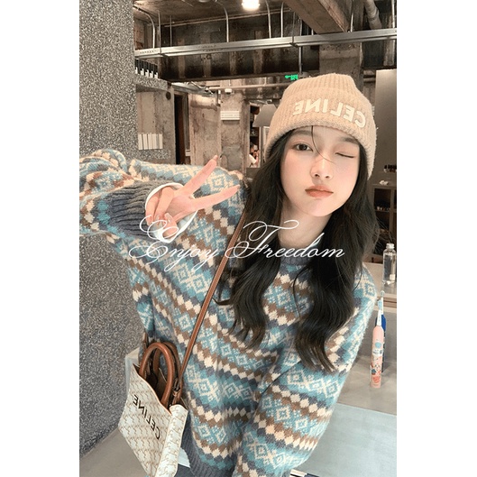 Enjoy Freedom Áo sweater Dệt Kim Tay Dài Dáng Rộng Thời Trang Thu Đông Mới 2022 Cho Nữ