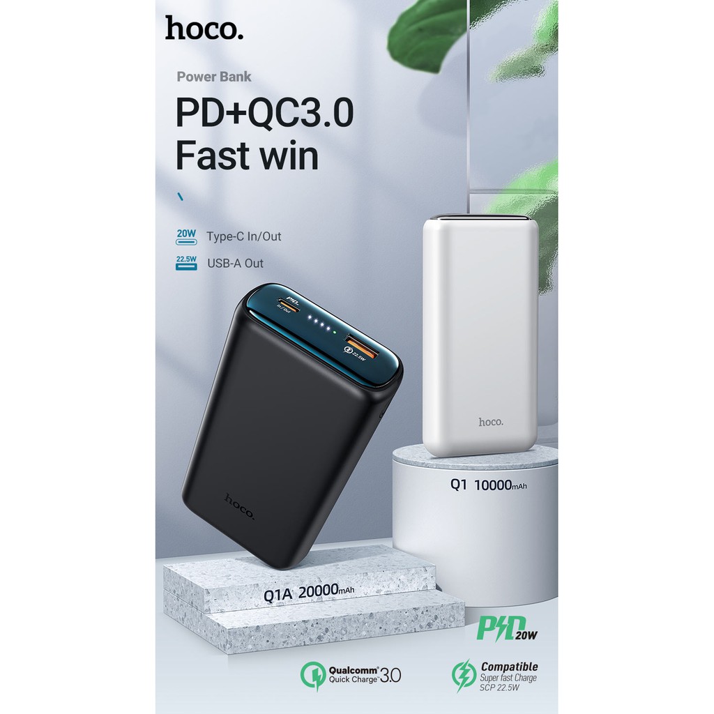 Pin sạc dự phòng Hoco Q1 Kraft 10000mAh lõi Li-polymer, QC3.0, PD Type-C 20W, VOOC - Nhất Tín Computer