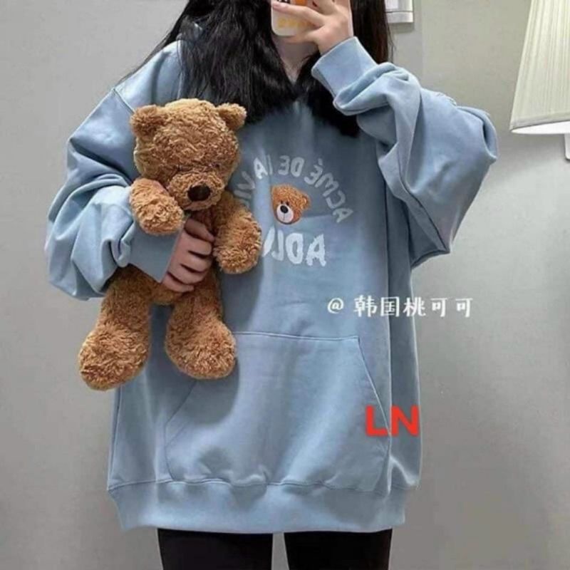 Hodie nỉ ngoại unisex nam nữ in gấu cute 2 mặt