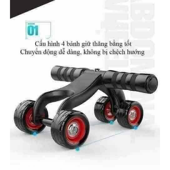 [ XẢ KHO NGHỈ BÁN ]  Con Lăn Tập Bụng 4 Bánh Cao Cấp Tặng Kèm Thảm