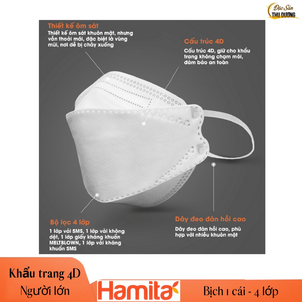 Khẩu trang cao cấp 4D Hamita _ ISO13485, CE, FDA - Có thể giặt để tái sử dụng