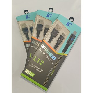 Cáp sạc nhanh tự ngắt khi đầy pin chuẩn ios ,android,type-c. l12,hãng lc - dây dù 1,2m - led báo - usb 2 cạnh