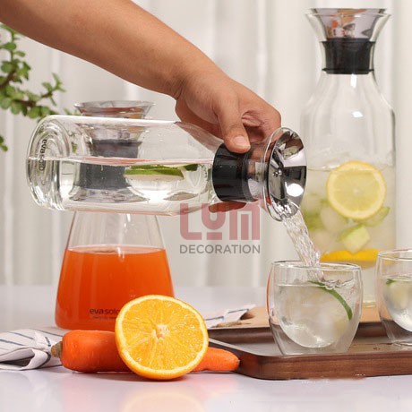 (SẴN) Bình detox dáng trụ, bình rót rượu vang decanter - thủy tinh chịu nhiệt cao cấp Borosilicate k chì