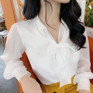 Áo sơ mi trắng thắt nơ xinh xắn