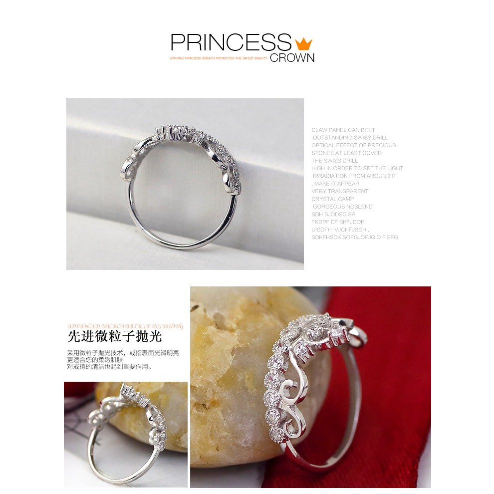 Nhẫn Mạ Vàng Hồng Đính Đá Hình Vương Miện Phong Cách Hàn Quốc