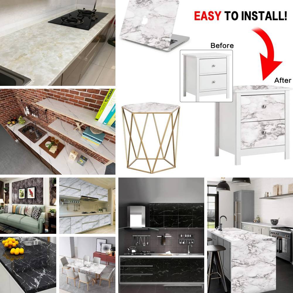 Waterproof Oil-proof Marble Self Adhesive Wallpaper Vinyl Film Wall Stickers Bathroom Bedroom Kitchen Cupboard Refresh Sticker HBAT