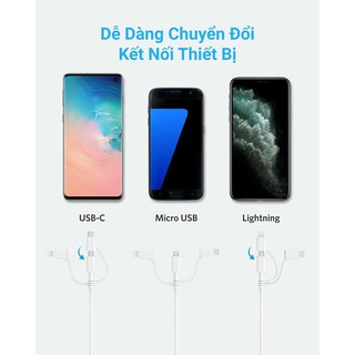 Cáp 3 đầu Lightning Type C Micro 0.9m Anker A8436