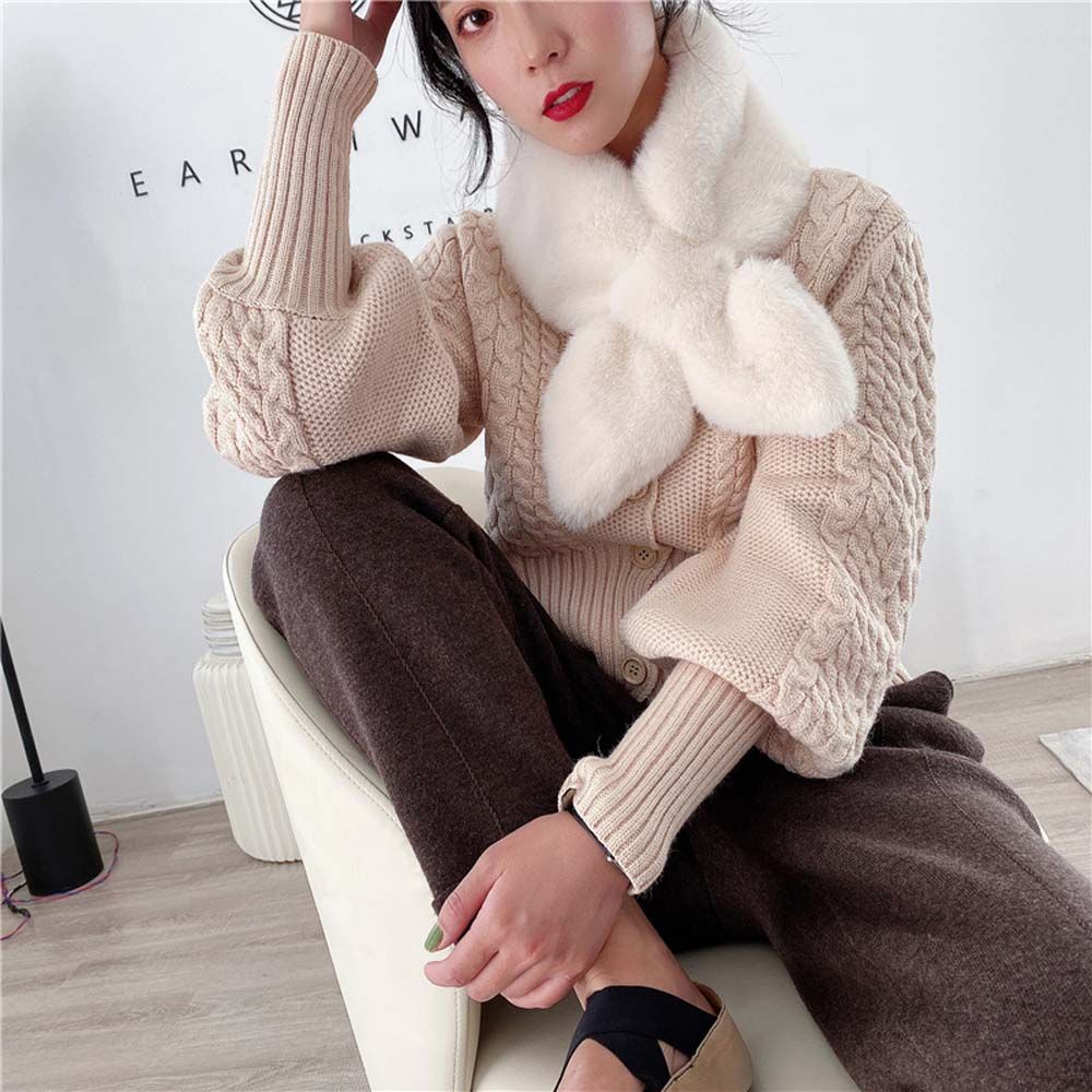 Khăn choàng cổ vải lông thỏ giả màu trơn dày dặn ấm áp phong cách Hàn Quốc dễ thương cho nữ