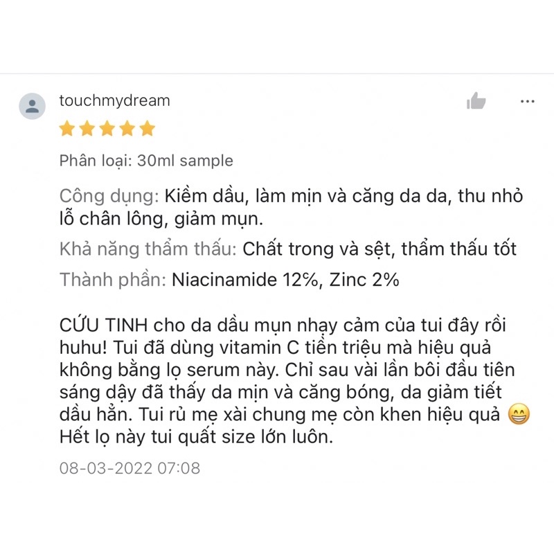 Tinh chất 12% Niacinamide 2% Zinc cho da dầu mụn nhạy cảm dupe Ordinary, Inkey List