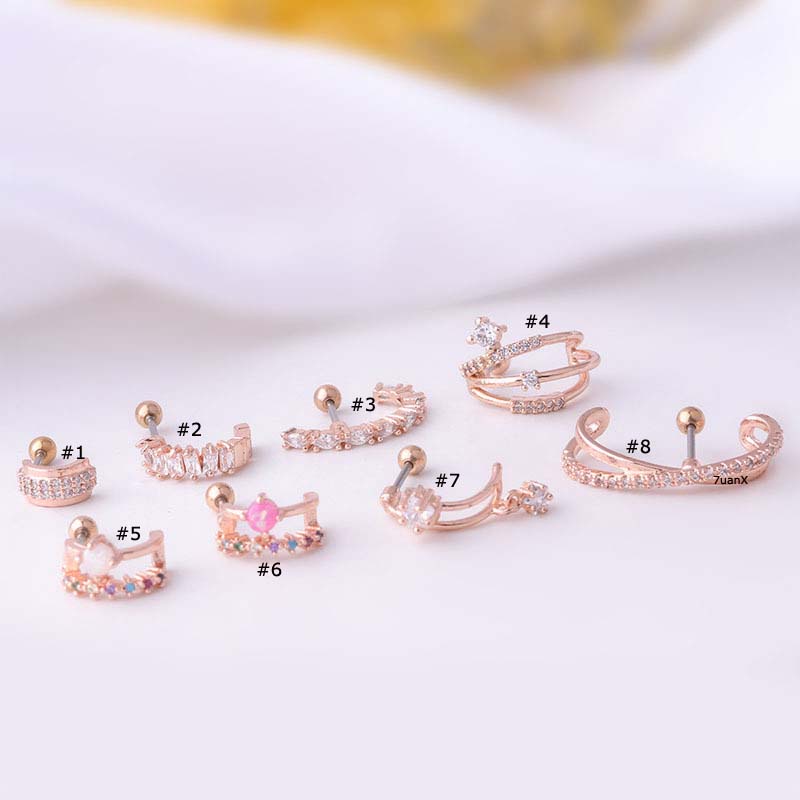 1 Khuyên tai bằng thép không gỉ 0.8mm (20G) đính đá kiểu dáng thời trang dành cho nữ