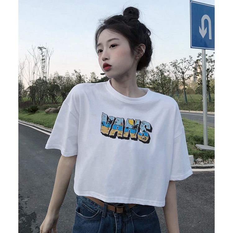 Áo Thun Crotop Form Rộng Unisex Tay Ngắn In Chữ VANS Ulzzang Style Hàn Quốc TTT0160