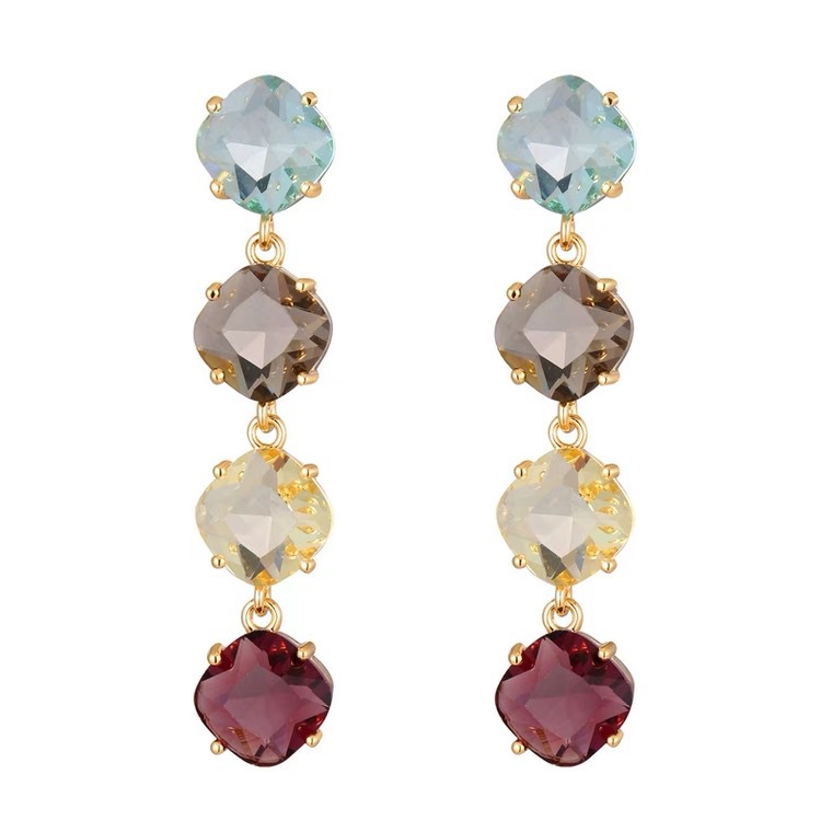 PINKDUDU Bông Tai Dáng Dài Hình Tròn Đính Pha Lê Nhiều Màu Thời Trang Phong Cách Bohemian Cho Nữ PD400