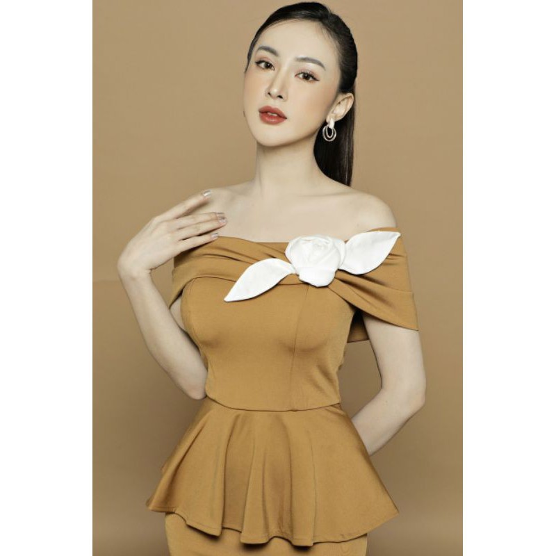 SHOP DẠ HỘI  Đầm dự tiệc body trễ vai peplum thiết kế cao cấp tặng hoa tai thời trang xinh xắn