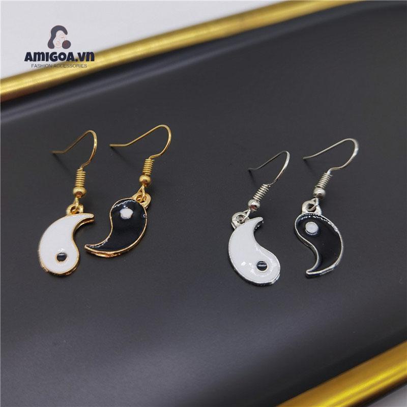 Khuyên Tai Hợp Kim Hình Túi Bát Quái Màu Trắng Đen Đơn Giản