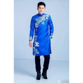 Áo dài cách tân nam,in họa tiết.