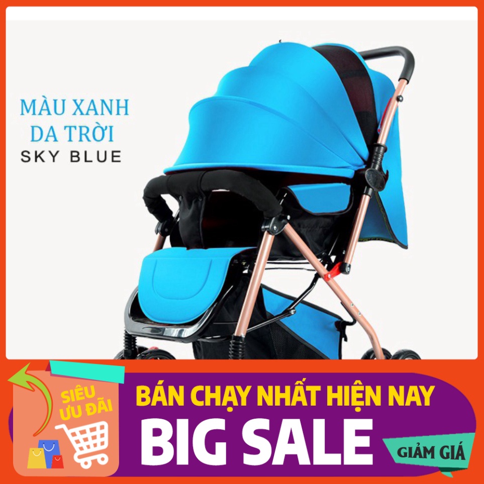 Xe đẩy em bé cao cấp loại lớn 2 chiều 3 tư thế có giảm xóc bánh xe 360 độ đệm nằm êm ái, không gian rộng rãi