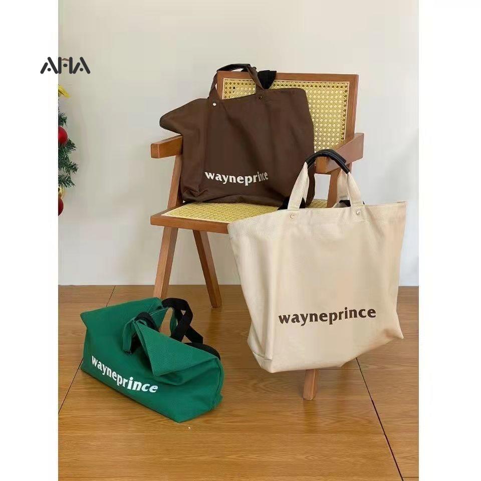 Túi xách AHA official canvas cỡ lớn phong cách retro Nhật Bản thời trang