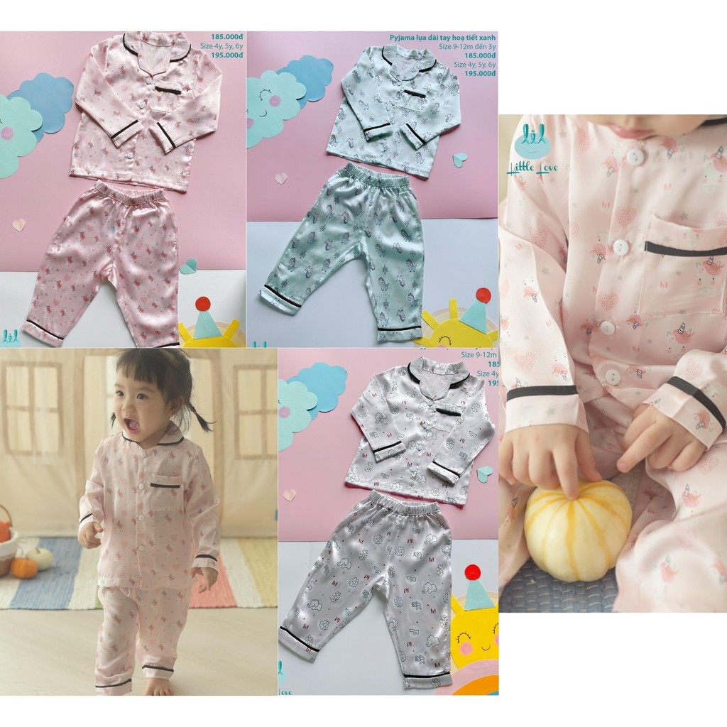 [Mã SKAMFS185M giảm 10% đơn 100K] [CHÍNH HÃNG] Bộ pyjama lụa dài tay họa tiết trẻ em Little Love