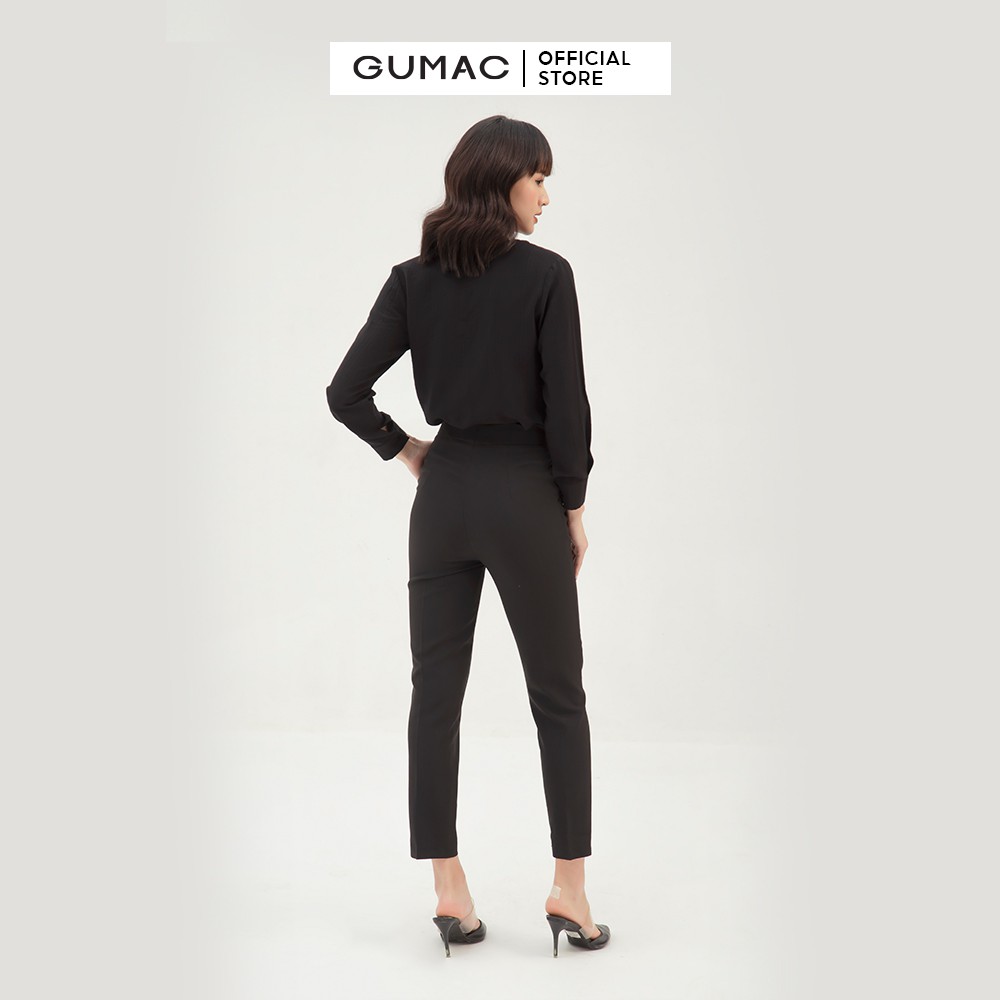 Áo sơ mi nữ cổ tròn mổ trụ GUMAC màu đen, đủ size, đồ công sở AB351