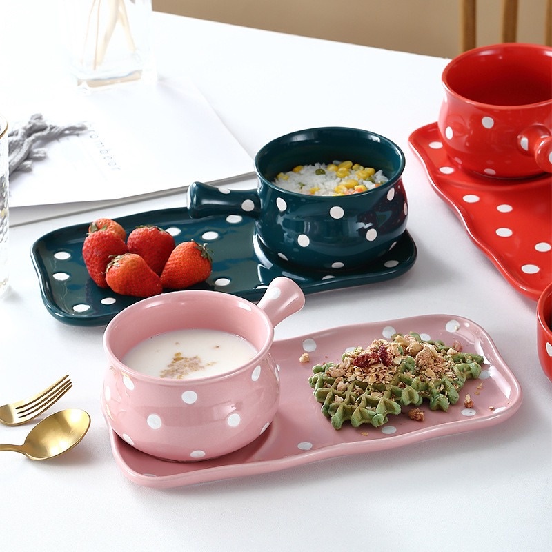 Set đựng đồ ăn sáng bằng sứ có tay cầm cao cấp Holame