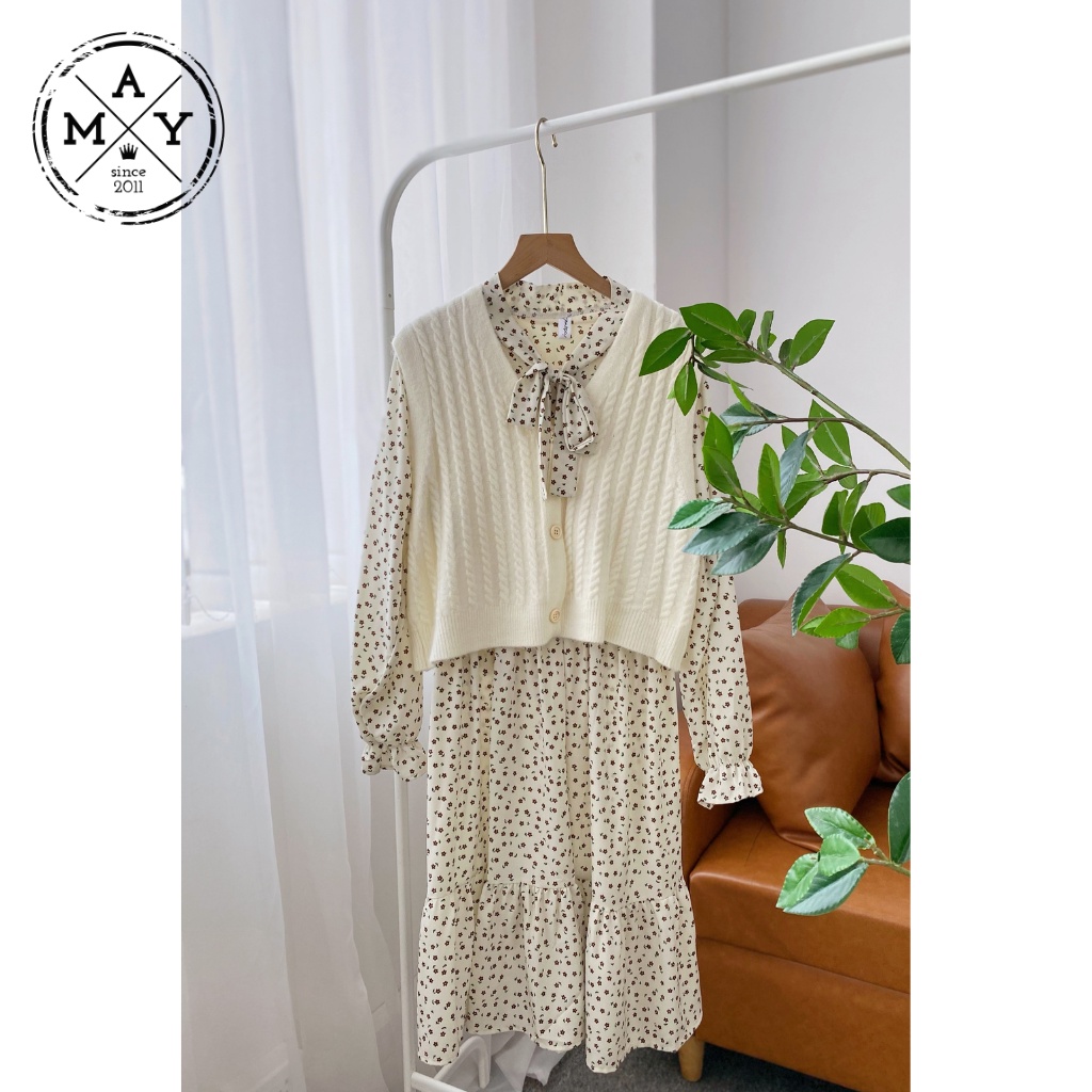 Set Váy Hoa Nhí Kèm Áo Gile Len MAY.SINCE2011 Thiết Kế Dáng Suông Chất Liệu Vải Thoáng Mát An Toàn Cho Da MAN01-0083 | BigBuy360 - bigbuy360.vn