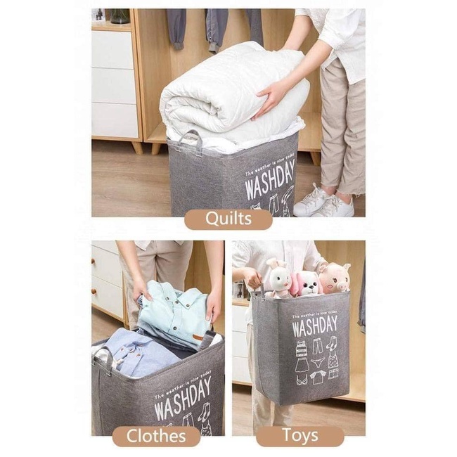 Giỏ vải đựng quần áo, chăn màn gấp gọn có dây rút và quai xách tiện dụng