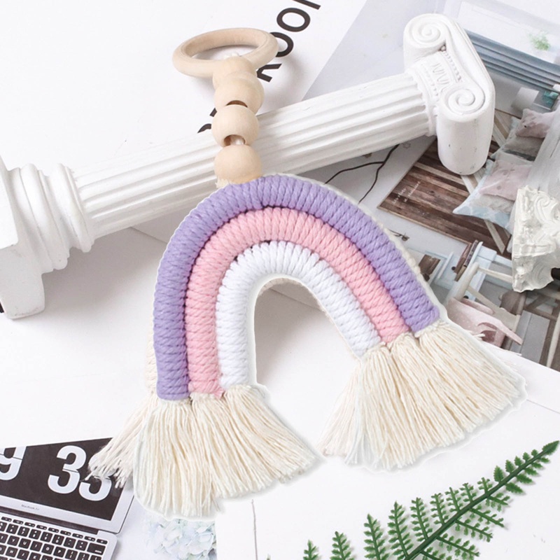 Đồ Chơi Vòng Macrame Màu Cầu Vồng Treo Xe Đẩy Em Bé