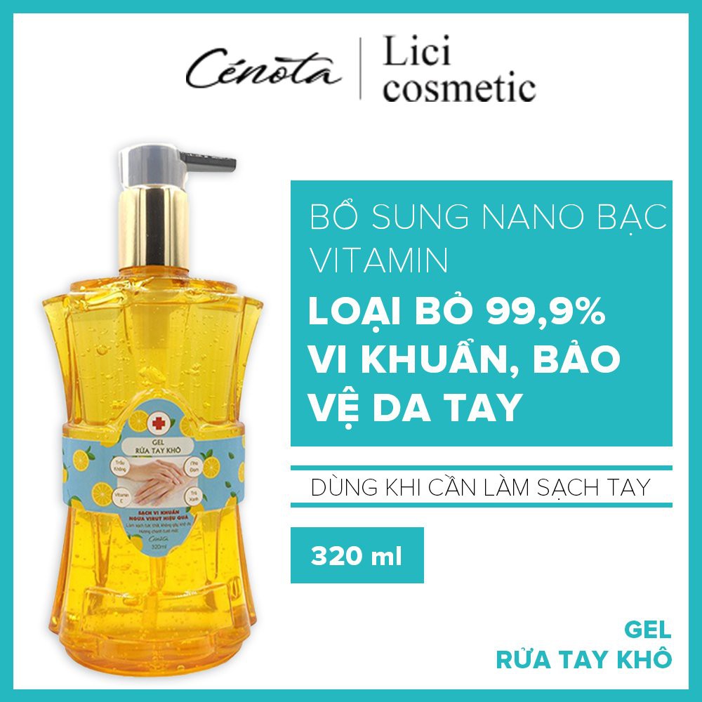 Gel rửa tay khô Cenota, Gel rửa tay khô làm sạch vi khuẩn, bảo vệ da tay - 320ml Lici