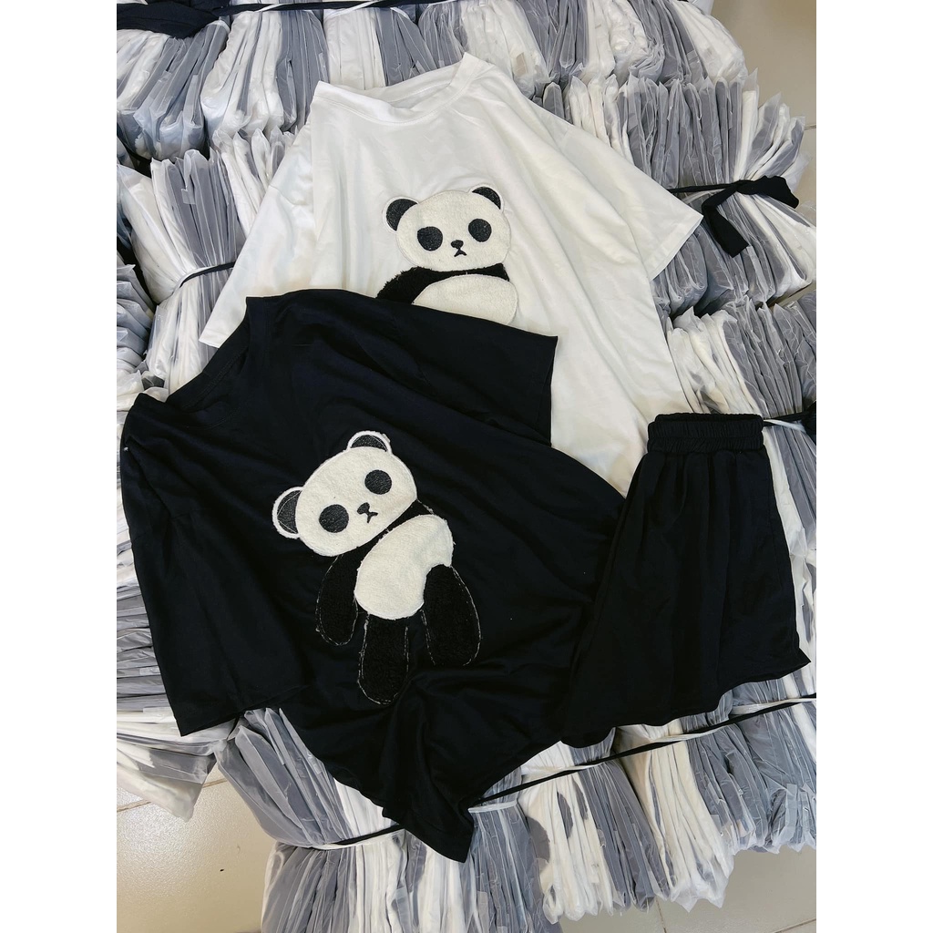 Đồ bộ nữ, set đồ bộ quần đùi lưng thun và áo ngắn tay form rộng freesize thêu gấu vải thun cotton mềm mát, đồ bộ mặc nhà