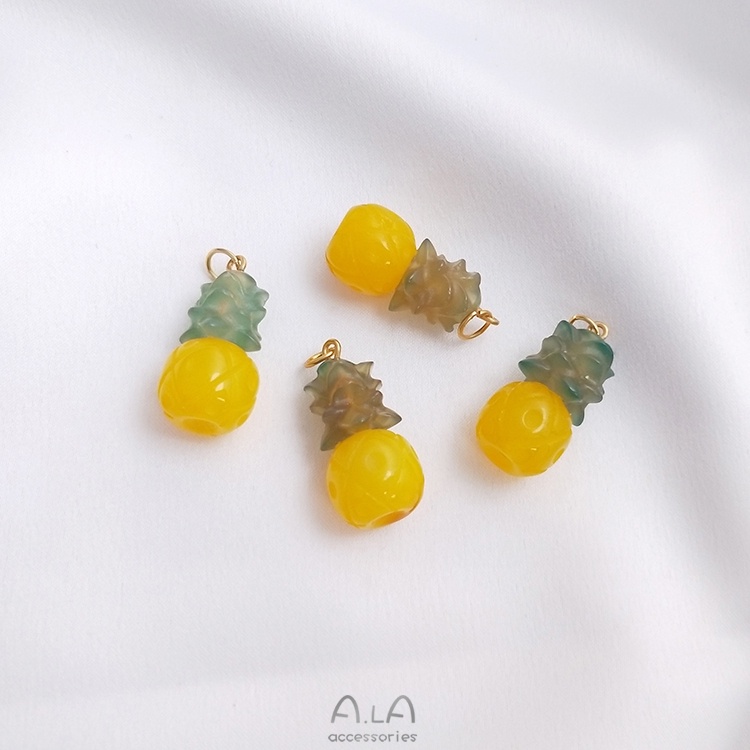 █A.ιA゜14K Vàng●1 Miếng°Mặt Dây Chuyền Đá Mã Não Tự Nhiên Hình Trái Cây Dễ Thương