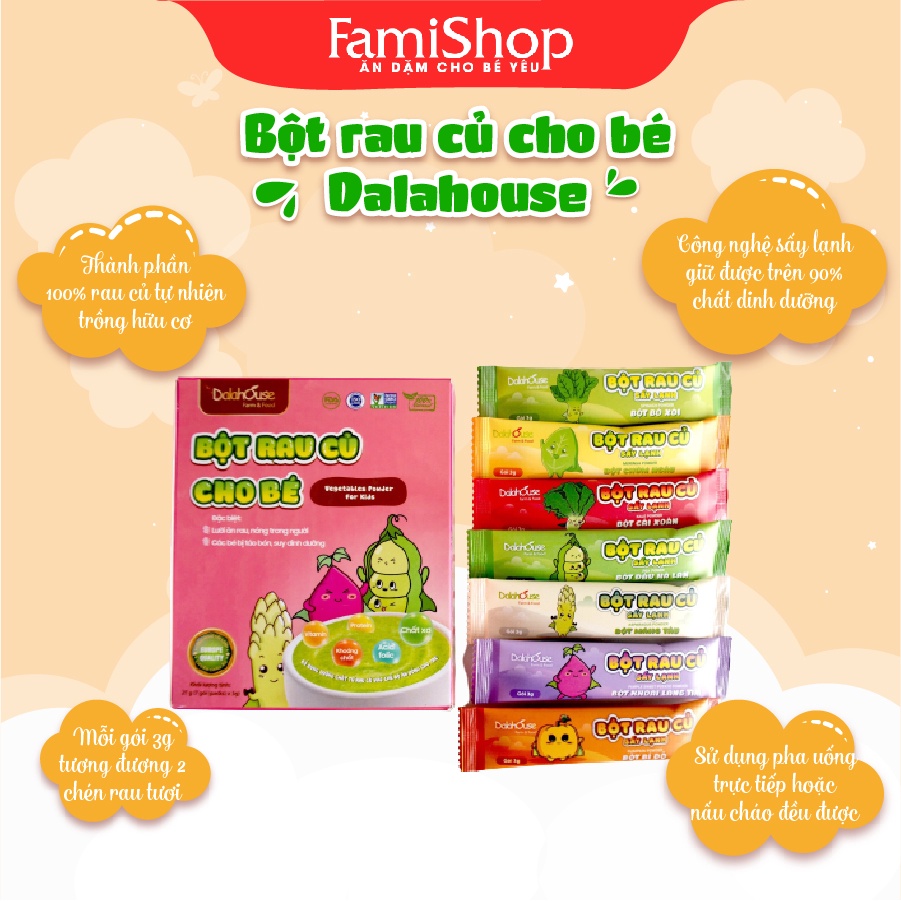 FamiShop Bột rau củ cho bé Dalahouse - Hộp 7 gói 3gr với 7 vị