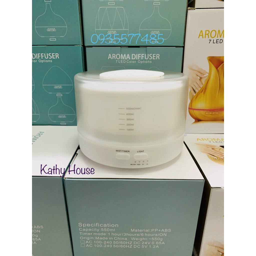 Máy Xông Tinh Dầu Trụ Trong Đế Gỗ 550ml BH18T Có remote điều khiển