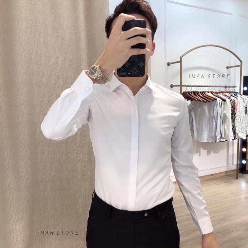 Áo Sơ Mi Nam Giấu Cúc Gấp Hộp, Áo Sơ Mi Nam Dài Tay Cao Cấp Thời Trang Hàn Quốc Hàng VNXK | BigBuy360 - bigbuy360.vn